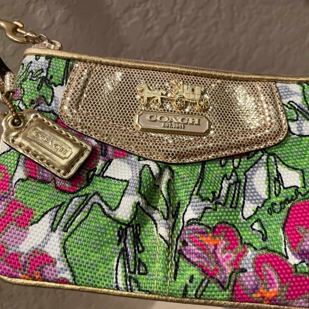 Coach Y2K Floral Green and Pink Wristlet